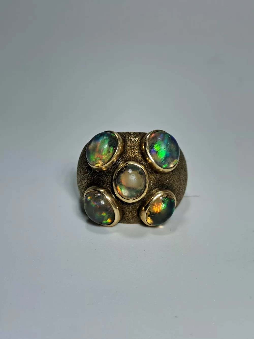 Vintage Brutalist 14k Gold Multi-Opal Cocktail Ring